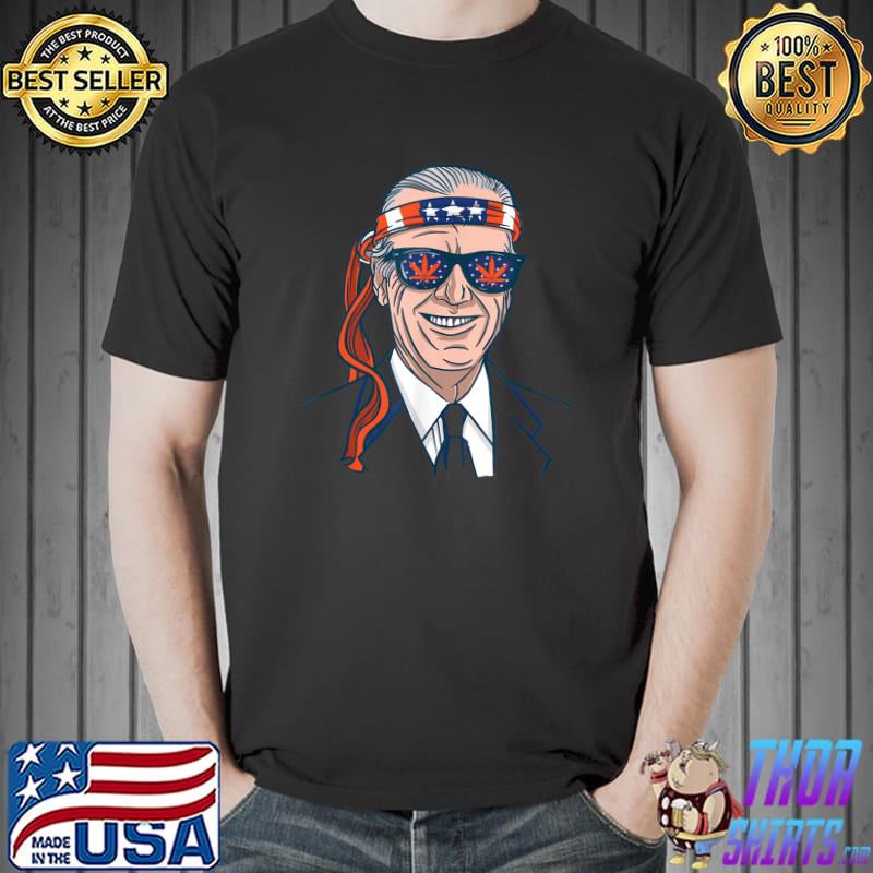 Joe Biden Weed Sunglasses Marijuana Bud American Flag Political T-Shirt