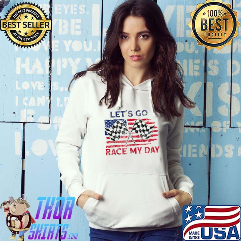Lets Go Race My Day Drag Boat Racer American Flag T-Shirt