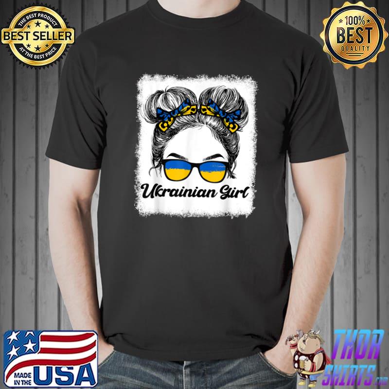 Messy Hair Sunglasses Ukrainian Girl Ukraine Pride Patriotic T-Shirt