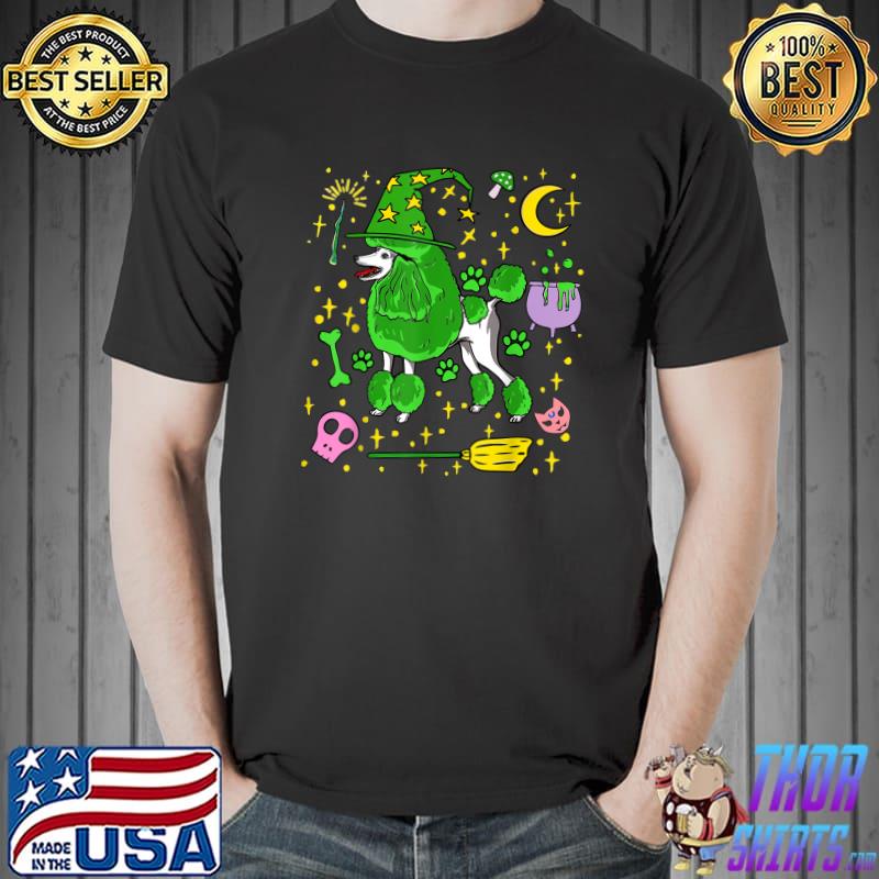 Poodle Lover Magic Witch Pumpkin Broom Moon Halloween Dog Lover T-Shirt