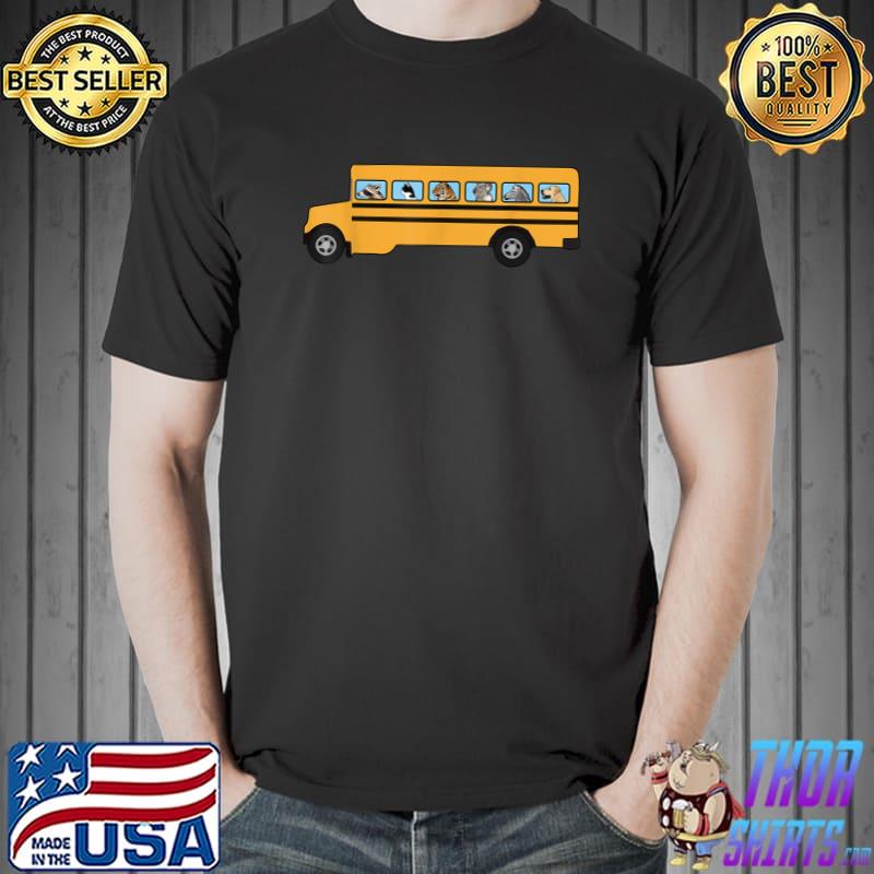 School Bus With Cat Dog Raccoon And Other Animals T-Shirt
