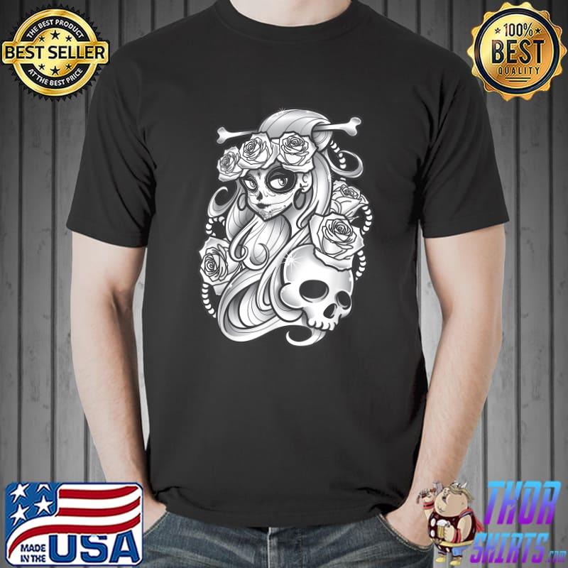 Senora Skull Roses Mexican Dead Day Of Dia De Los Muertos T-Shirt