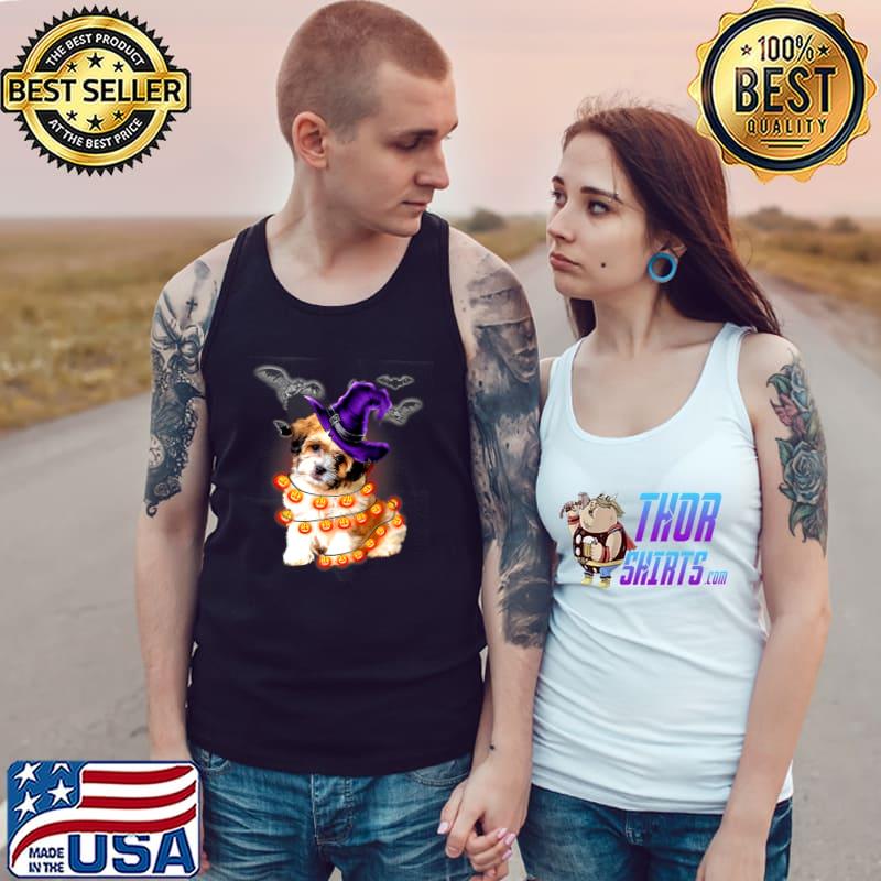 Shichon Dog Witch Bats Light Pumpkin Halloween Gifts T-Shirt Tank Top