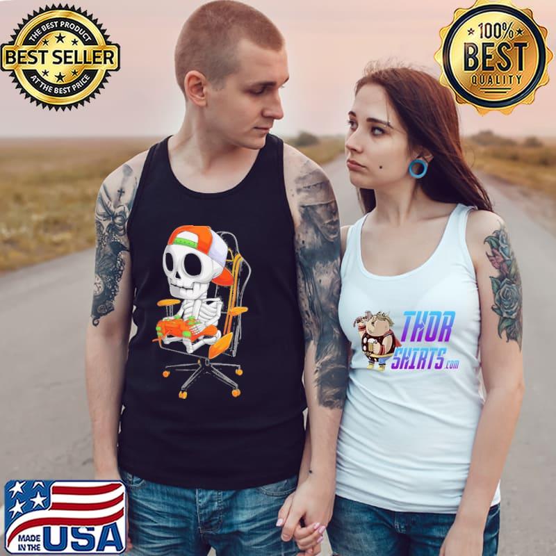 Skeleton gamer video gaming boys kidsns halloween retro art s Tank Top
