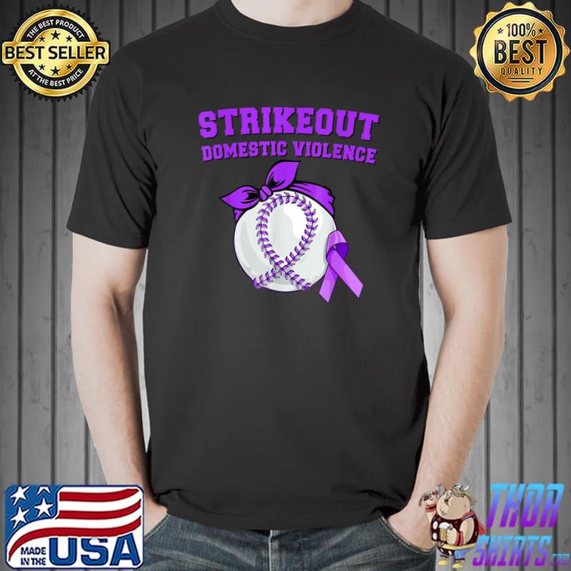 Strike Out Domestic Violence Awareness Baseball Ribbon Purple T-Shirt