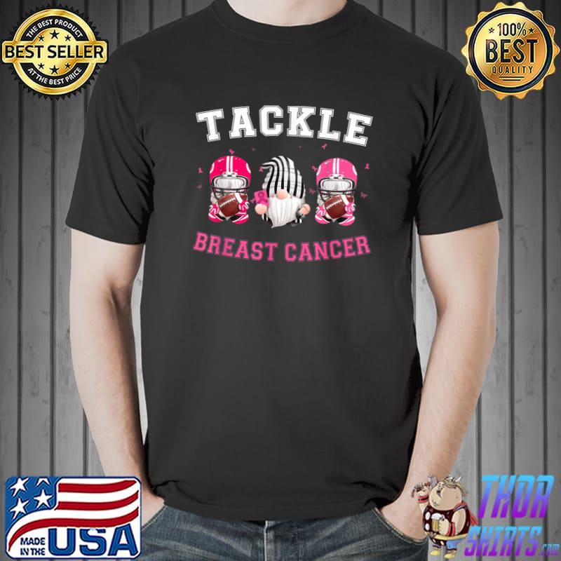 Tackle Football Pink Ribbon Breast Cancer Awareness Gnomes T-Shirt