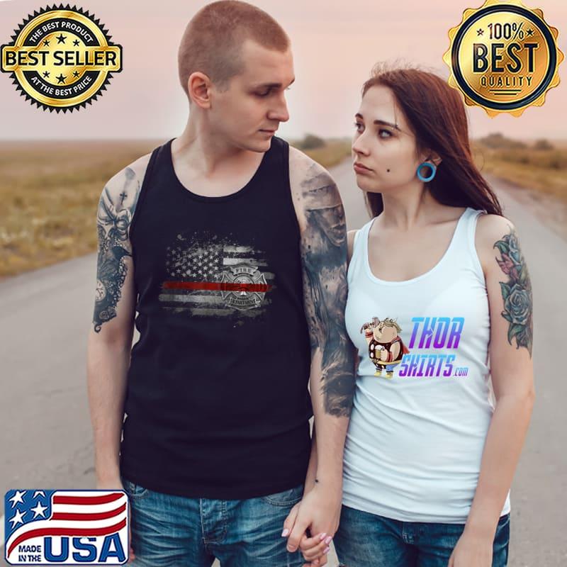 Thin Red Line Firefighter American Flag Vintage Fire Rescue T-Shirt Tank Top