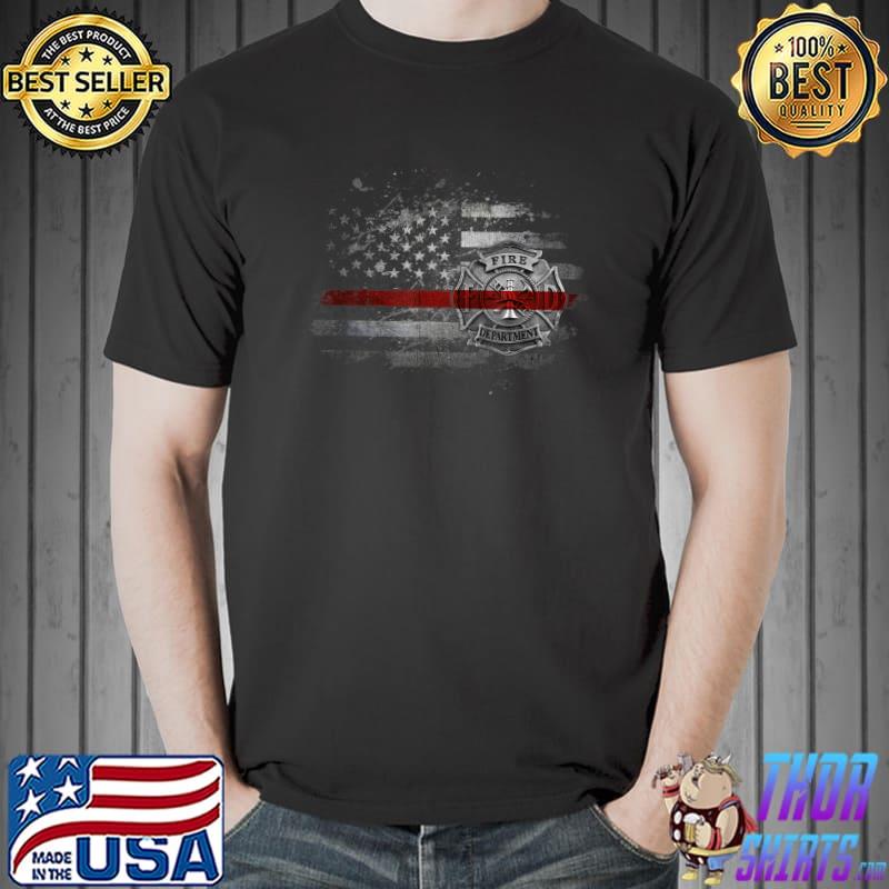 Thin Red Line Firefighter American Flag Vintage Fire Rescue T-Shirt