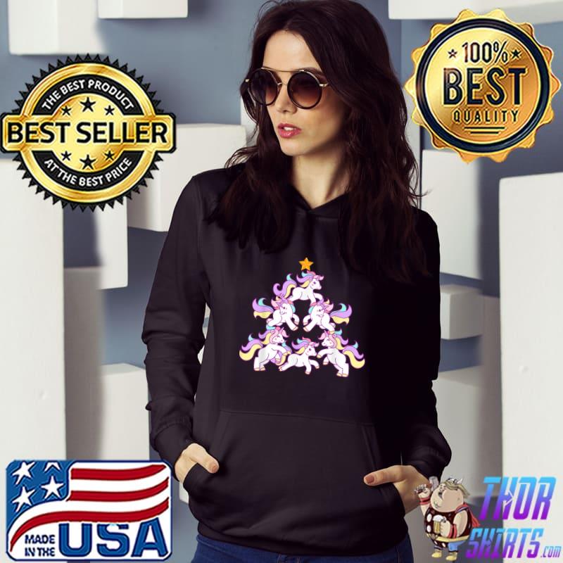 Unicorn Christmas Tree Xmas Pajama Gifts T-Shirt Hoodie