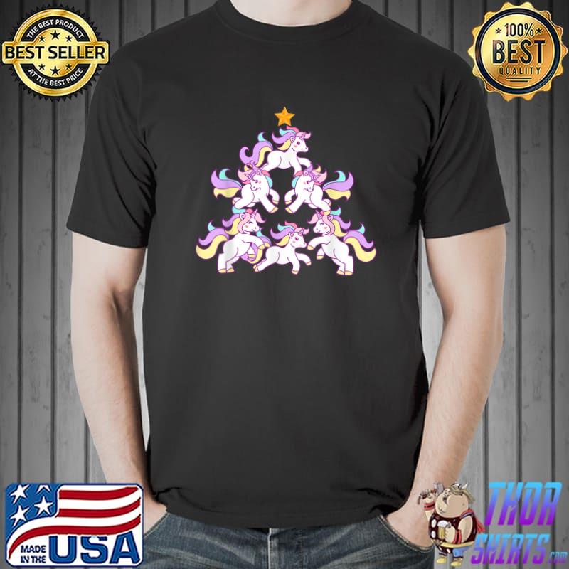 Unicorn Christmas Tree Xmas Pajama Gifts T-Shirt