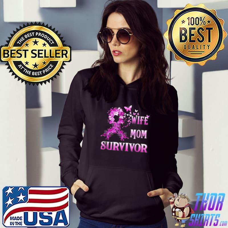 Wife Mom Survivor Breast Cancer Awareness Pink Ribbon Flowers T-Shirt Hoodie