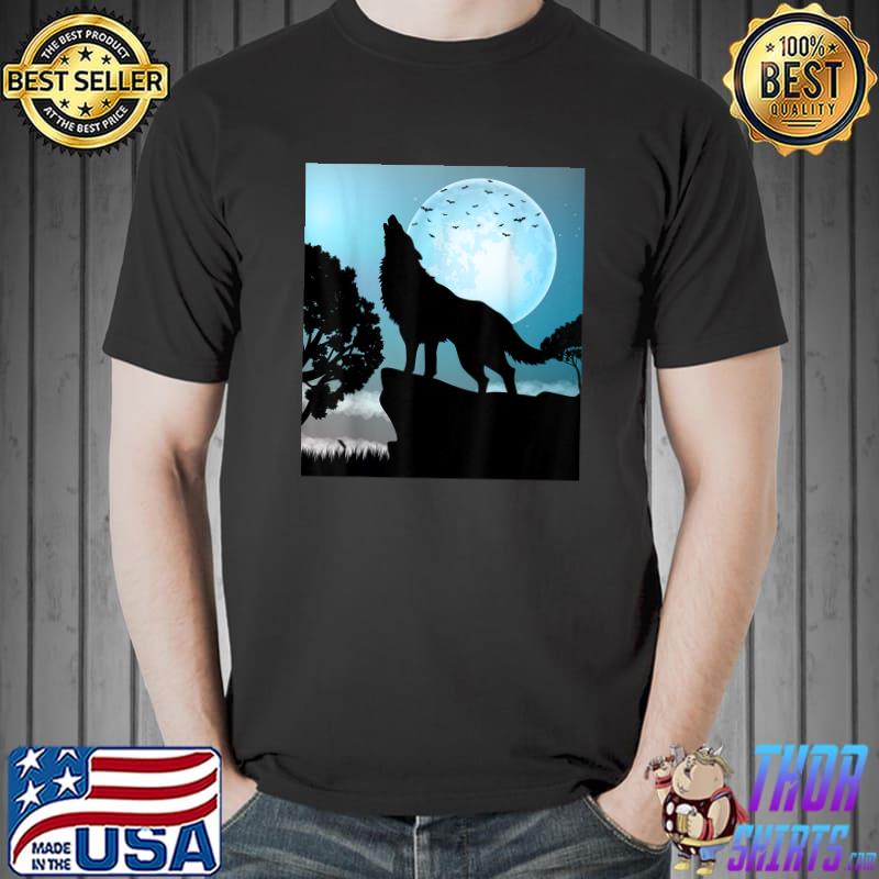 Wolf Night And Moon Bats Animals Lover Outfit Wolf T-Shirt