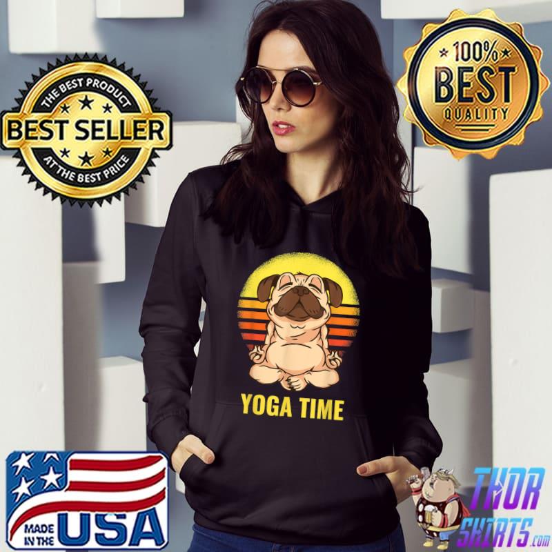 Yoga Time Dog Print With Cute Dog In Yoga Pose Vintage Sunset T-Shirt Hoodie