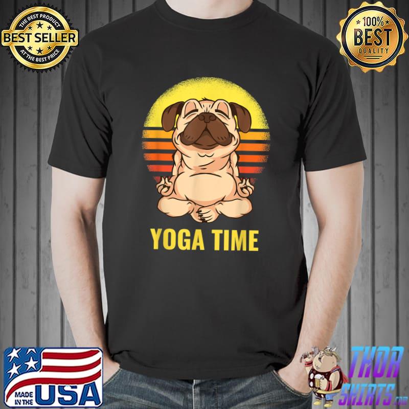 Yoga Time Dog Print With Cute Dog In Yoga Pose Vintage Sunset T-Shirt