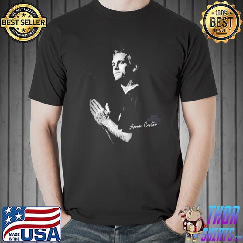 Aaron carter black and white portrait shirt