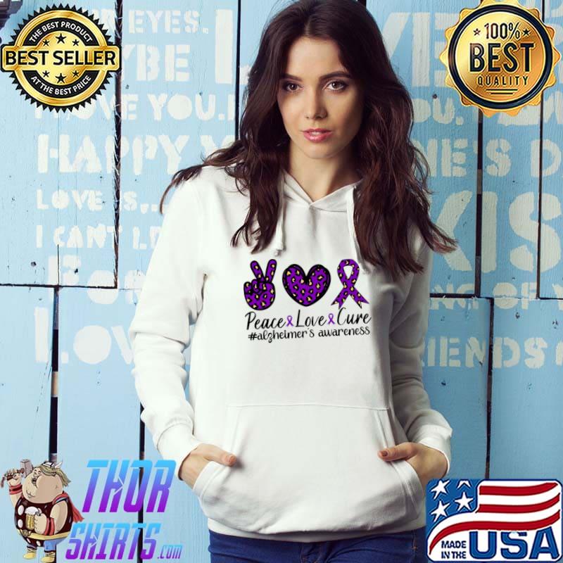 Alzheimer's Awareness Ribbon Leopard Peace Love Cure T-Shirt Hoodie