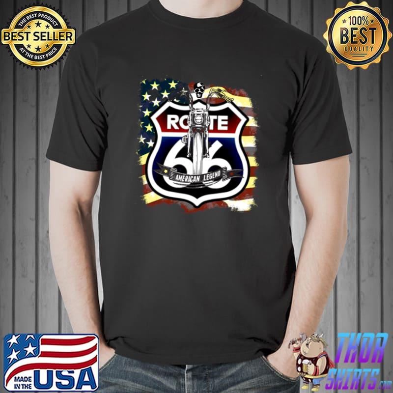 American Flag Route 66 American Legend Motorbike T-Shirt