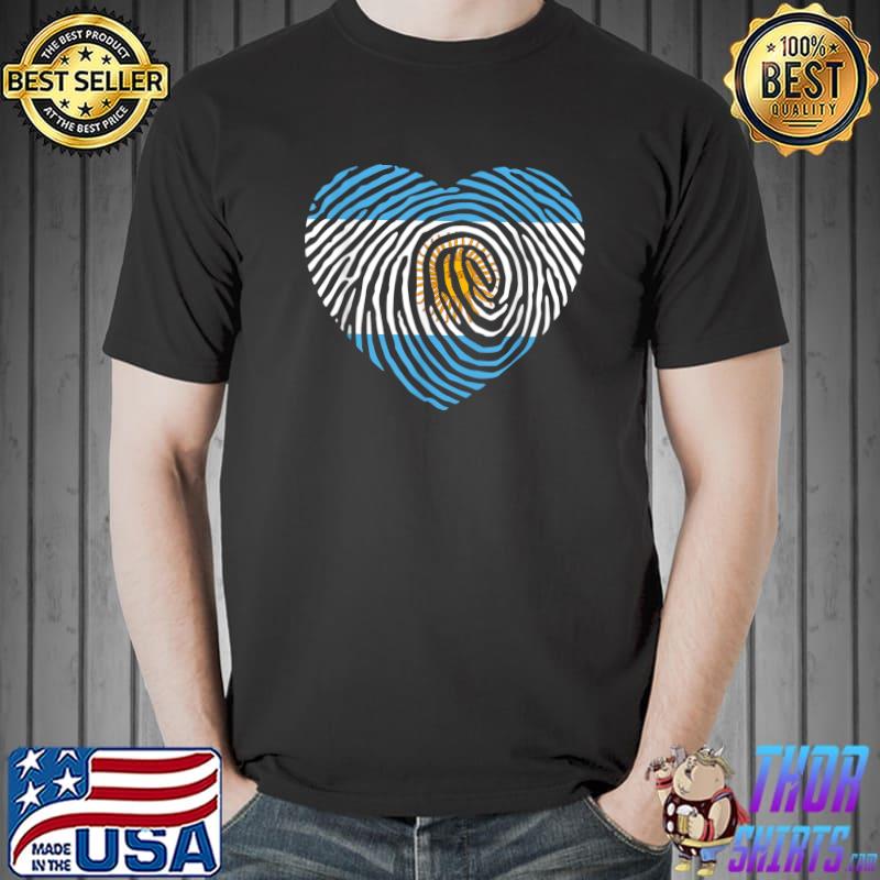 Argentina In My Dna Fingerprint Heart Argentina Flag Pride T-Shirt