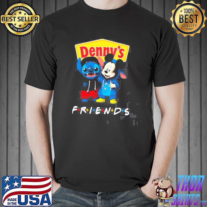 Baby stitch and mickey mouse denny's friends logo shirt