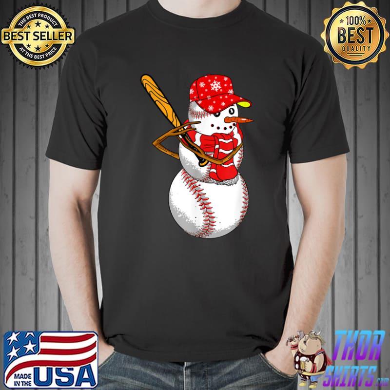 Baseball Snowman Snow Balls Christmas Family Matching Pjs T-Shirt