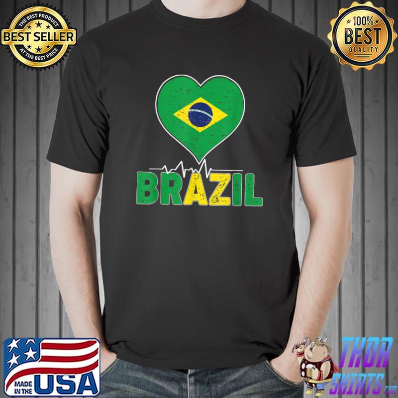 Brasil Design Brazilian Soccer Jerseys Brazil Soccer Heart Heartbeat T-Shirt