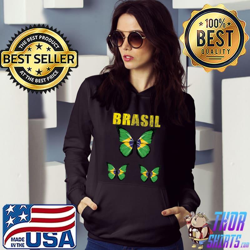 Brasil Flag Brazil Football Soccer Fan Butterflies T-Shirt Hoodie