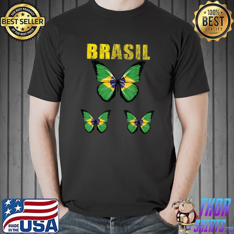 Brasil Flag Brazil Football Soccer Fan Butterflies T-Shirt