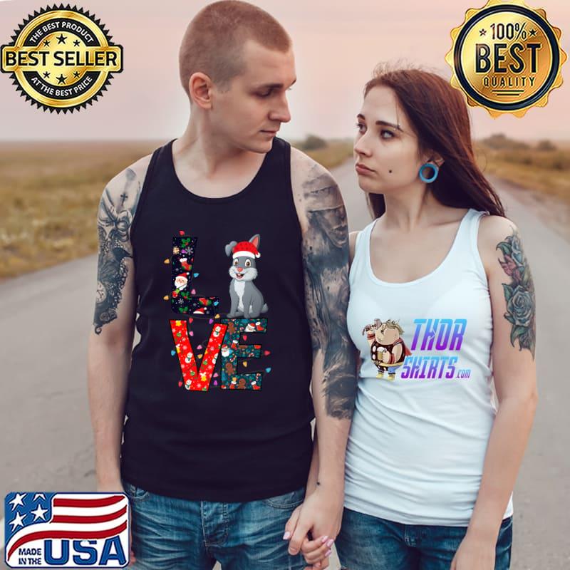 Bunny Wear Santa Hat Lights Lover Xmas Ornament Decor Ugly Christmas Sweater T-Shirt Tank Top