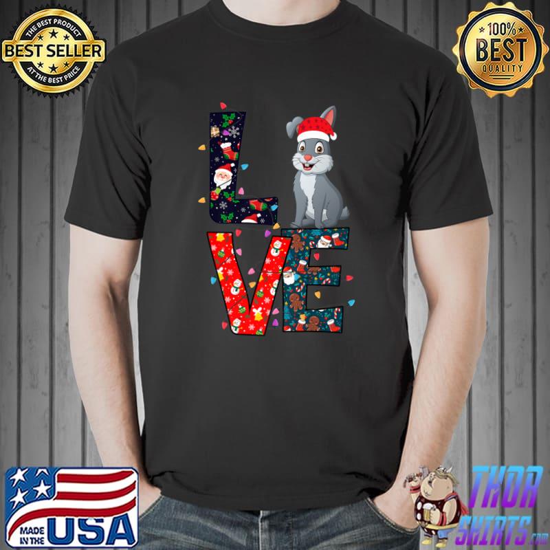 Bunny Wear Santa Hat Lights Lover Xmas Ornament Decor Ugly Christmas Sweater T-Shirt