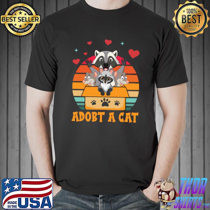 Cat Lover Adopt A Forbidden Cats Retro Sunset Hearts T-Shirt