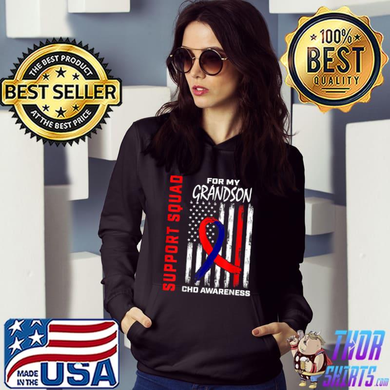 Chd Awareness For My Grandson Heart Disease Support Squad Usa Flag T-Shirt Hoodie