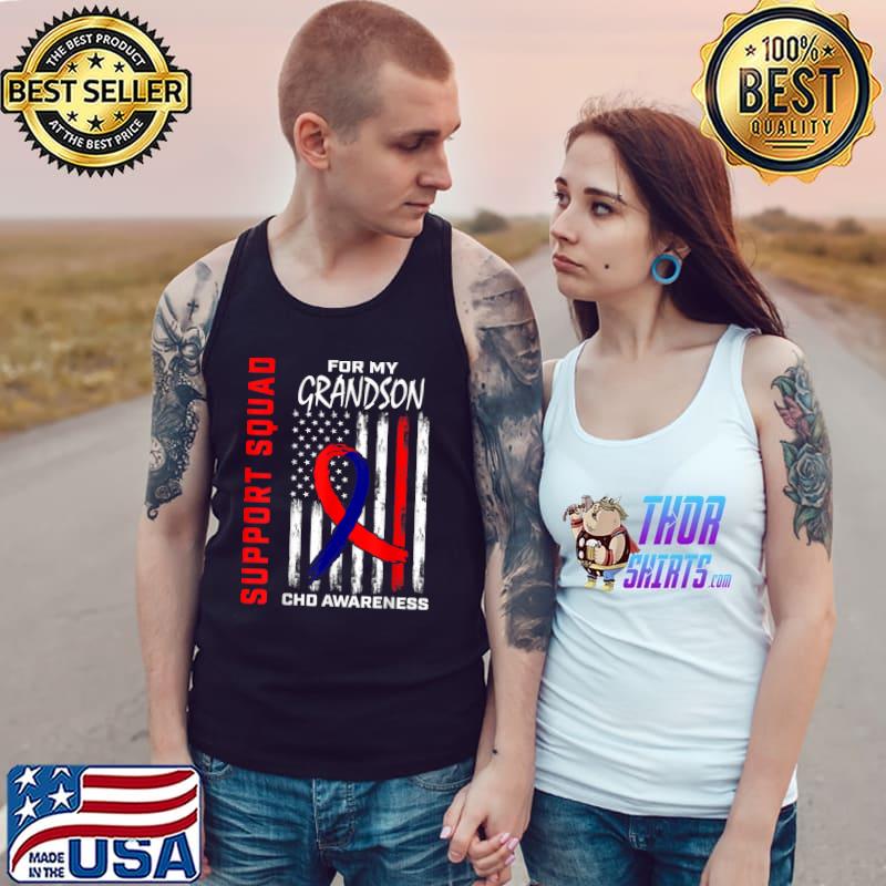 Chd Awareness For My Grandson Heart Disease Support Squad Usa Flag T-Shirt Tank Top