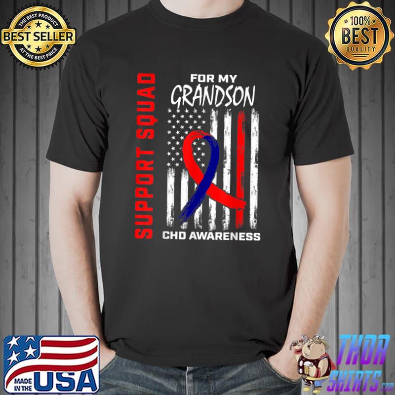 Chd Awareness For My Grandson Heart Disease Support Squad Usa Flag T-Shirt