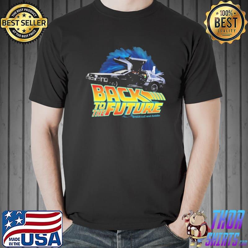 Childhood with back to the future movie delorean in time shirt
