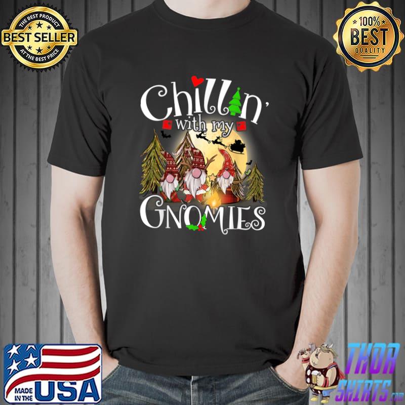 Chillin With My Gnomies Christmas Red Gnomes Moon Plaid Buffalo T-Shirt
