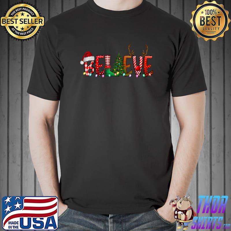 Christmas Believe Santa Hat Elf Xmas Tree Antlers Boys Girls T-Shirt