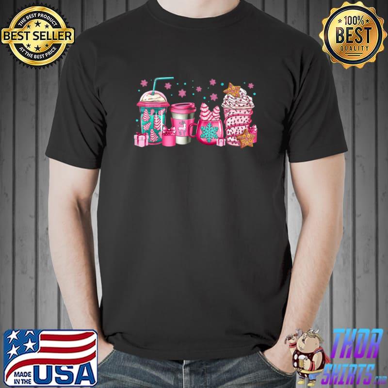 Christmas Coffee Cups Vintage Style Heart Pink Santa Snowing T-Shirt