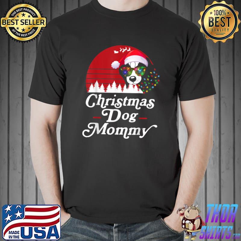 Christmas Dog With Christmas Necklace Lights Dog Mommy Vintage Sunset T-Shirt
