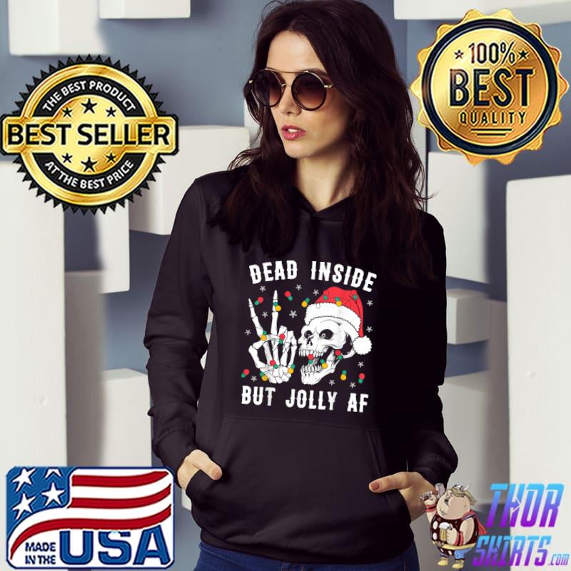 Christmas Skeleton Lights Santa Hat Tee-Christmas Dead Inside But Jolly T-Shirt Hoodie