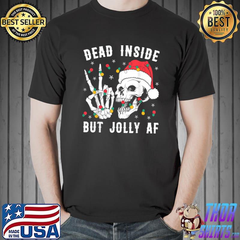 Christmas Skeleton Lights Santa Hat Tee-Christmas Dead Inside But Jolly T-Shirt