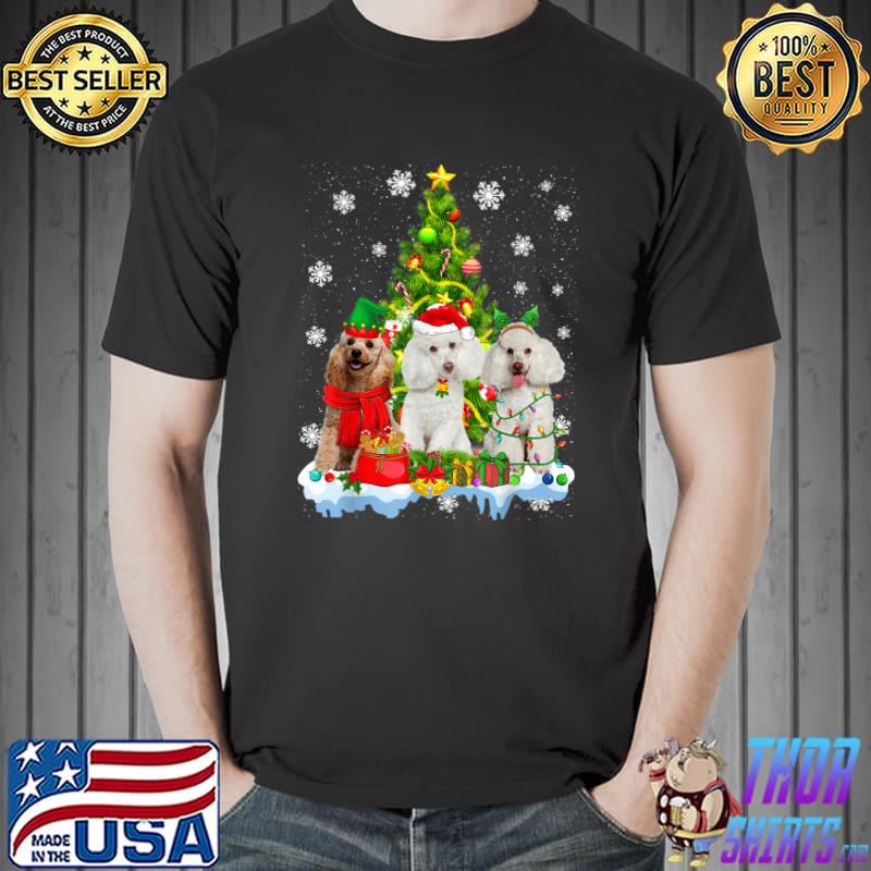 Christmas Tree With Poodle Dog Gifts Lights Xmas Dog Lover Fur Parents T-Shirt