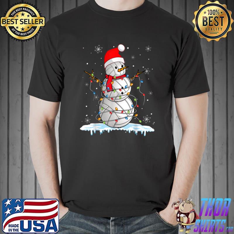 Christmas Volleyball Snowman Santa Xmas Lights T-Shirt