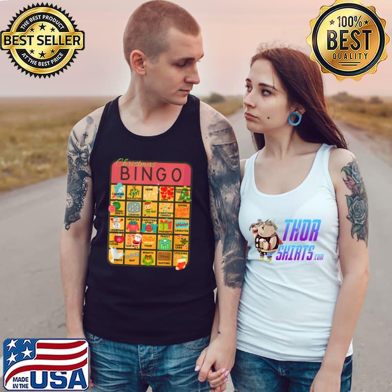Cute Fun Colorful Christmas Bingo Snow Elf Sweater Weath T-Shirt Tank Top