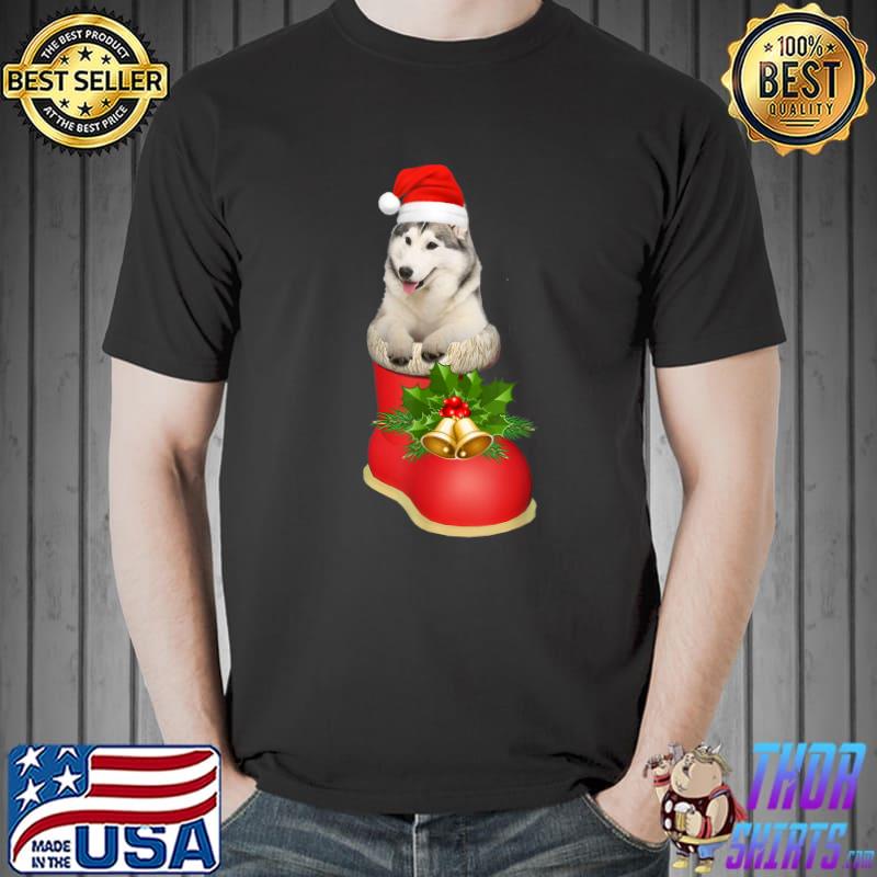 Cute Husky Christmas Pajama Santa Claus Boots Ornament T-Shirt
