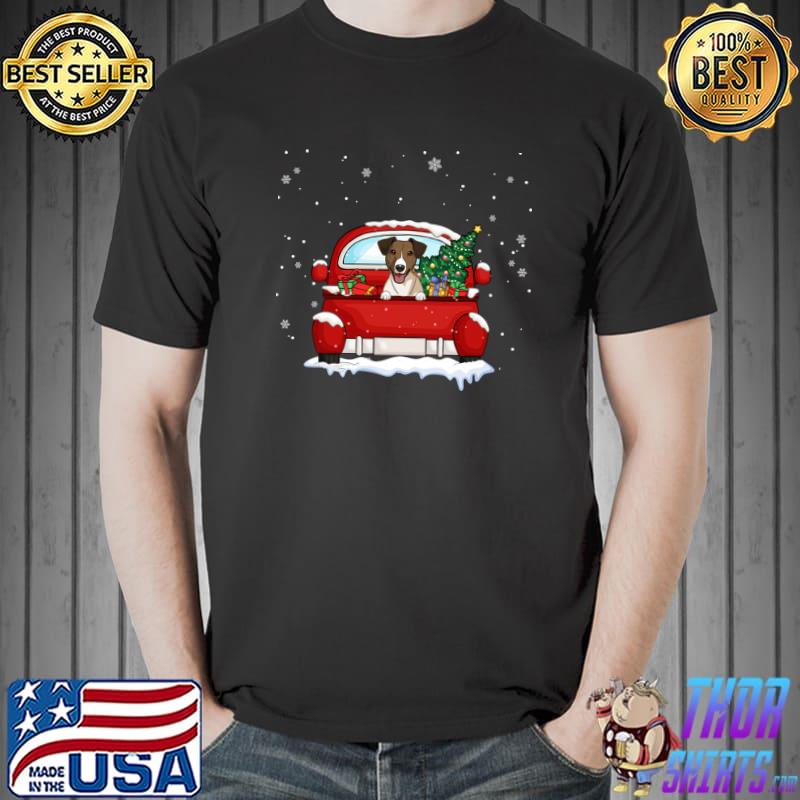 Cute Jack Russell Ride Red Truck Christmas Truck Dog Lover Xmas T-Shirt