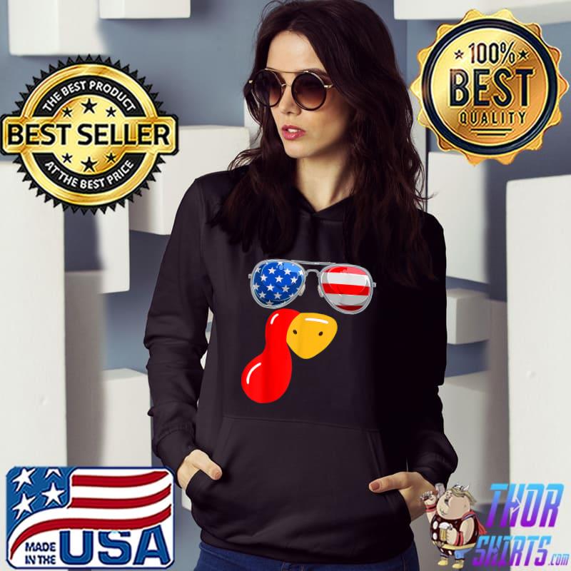 Cute Turkey Face Thanksgiving American Flag Sunglasses T-Shirt Hoodie