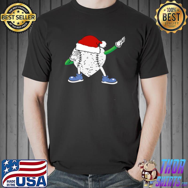 Dabbing Baseball Heart Ball Christmas Santa Hat Happy Xmas T-Shirt