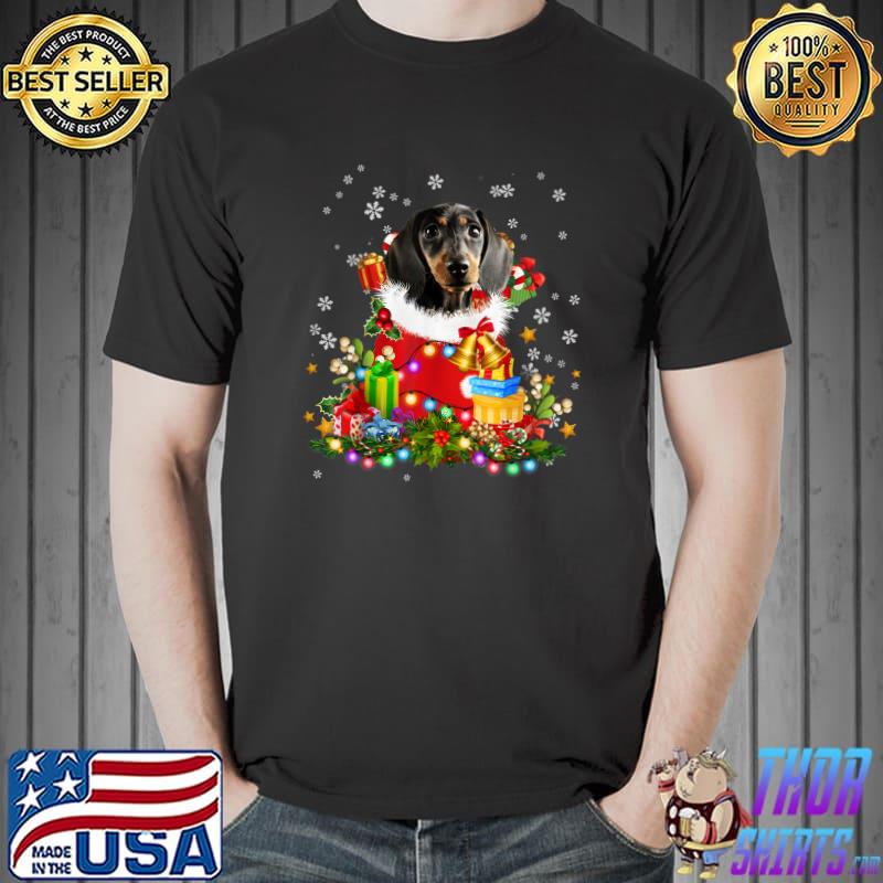 Dachshund Dog Christmas Tree Lights Pajamas Xmas Matching T-Shirt