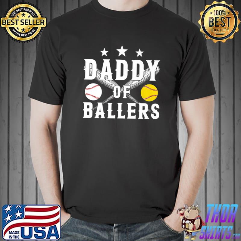 Daddy Of Baseball Softball Love Stars VintageT-Shirt