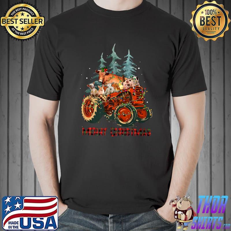 Farm Animals Tractor Merry Christmas Lights Western Farm Christmas T-Shirt